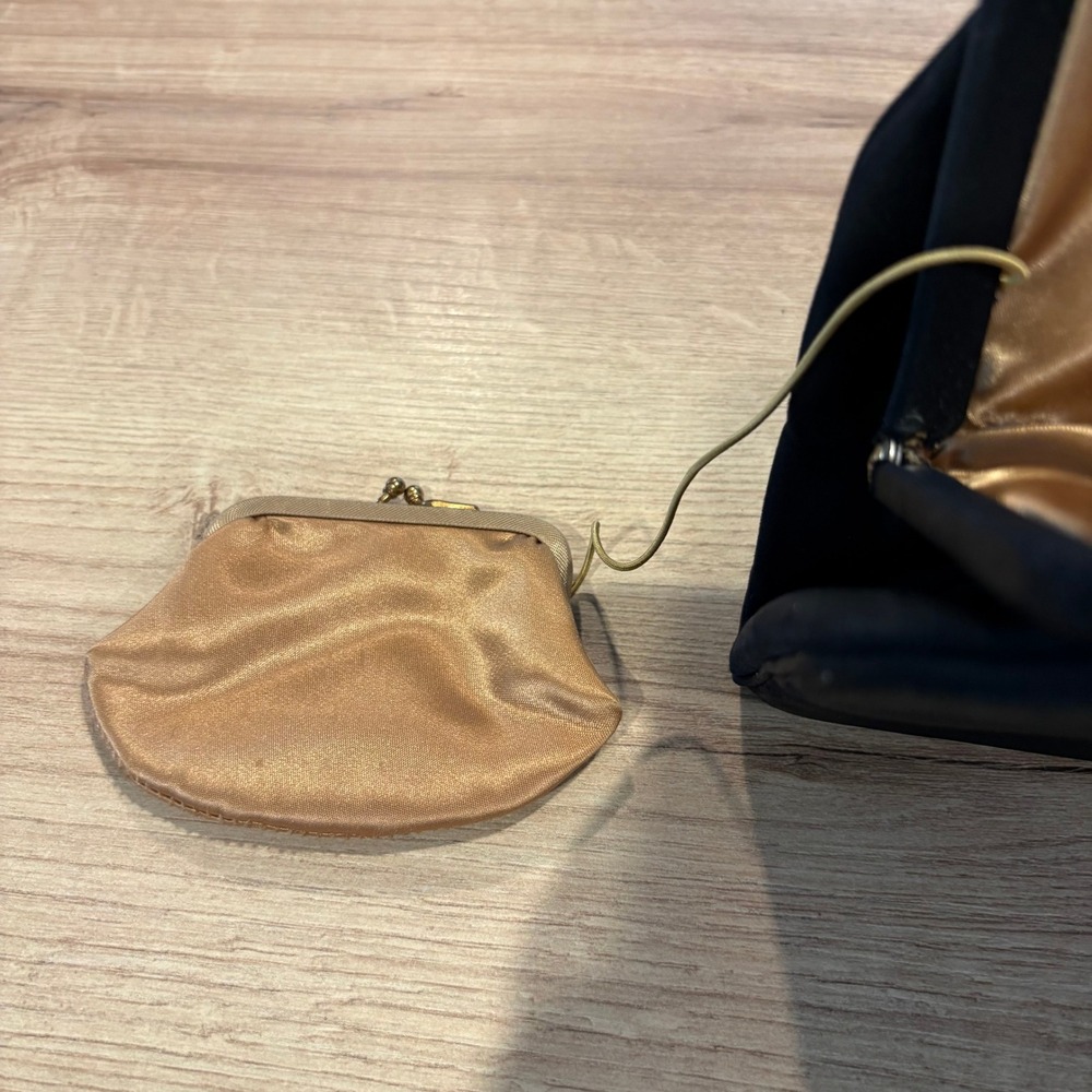 Vintage After Five by L&M Black Satin Evening Bag Gold Lining Coin Purse USA - Picture 10 of 12